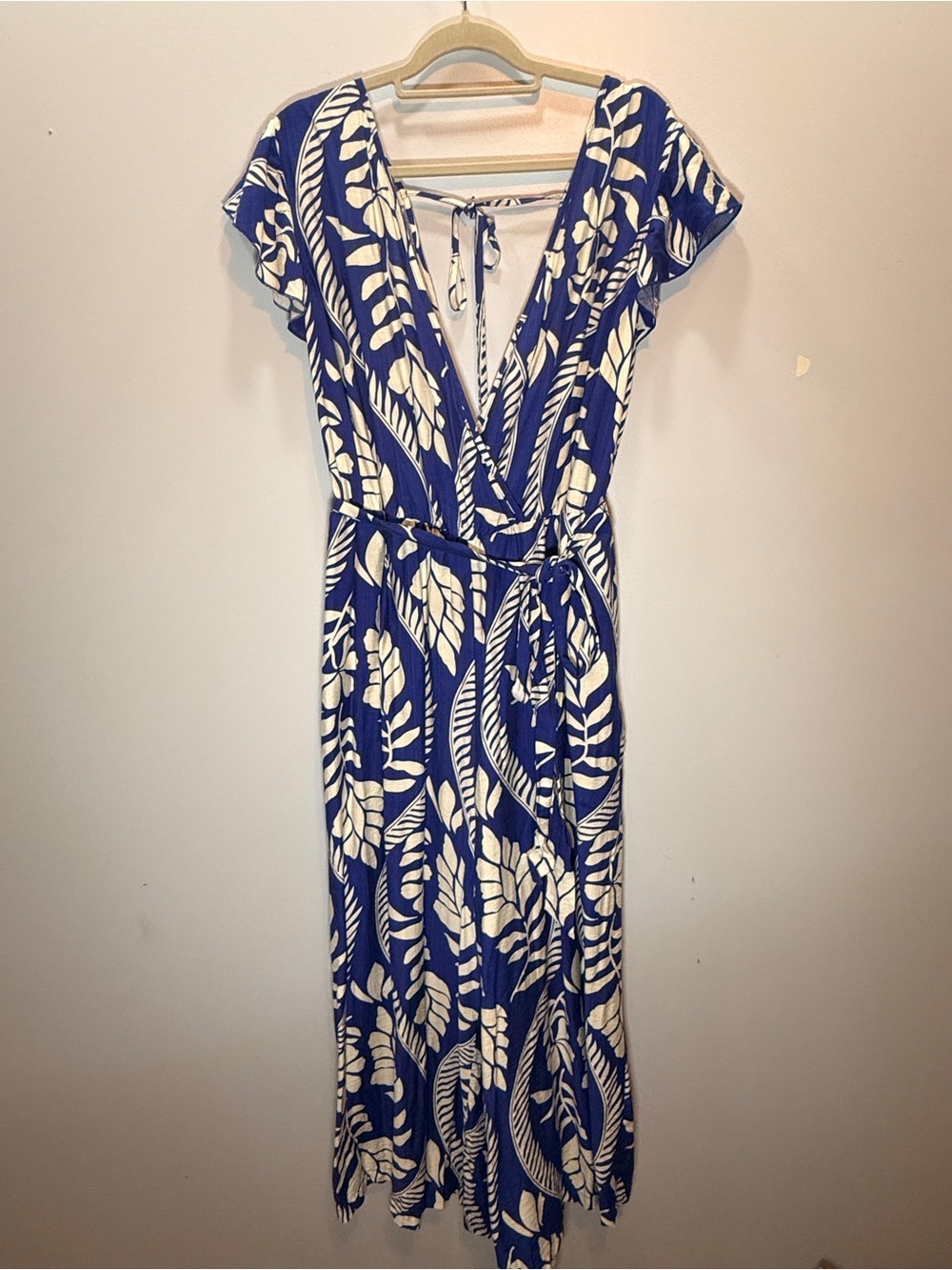 BloomChic Blue & White Floral Wrap Jumpsuit